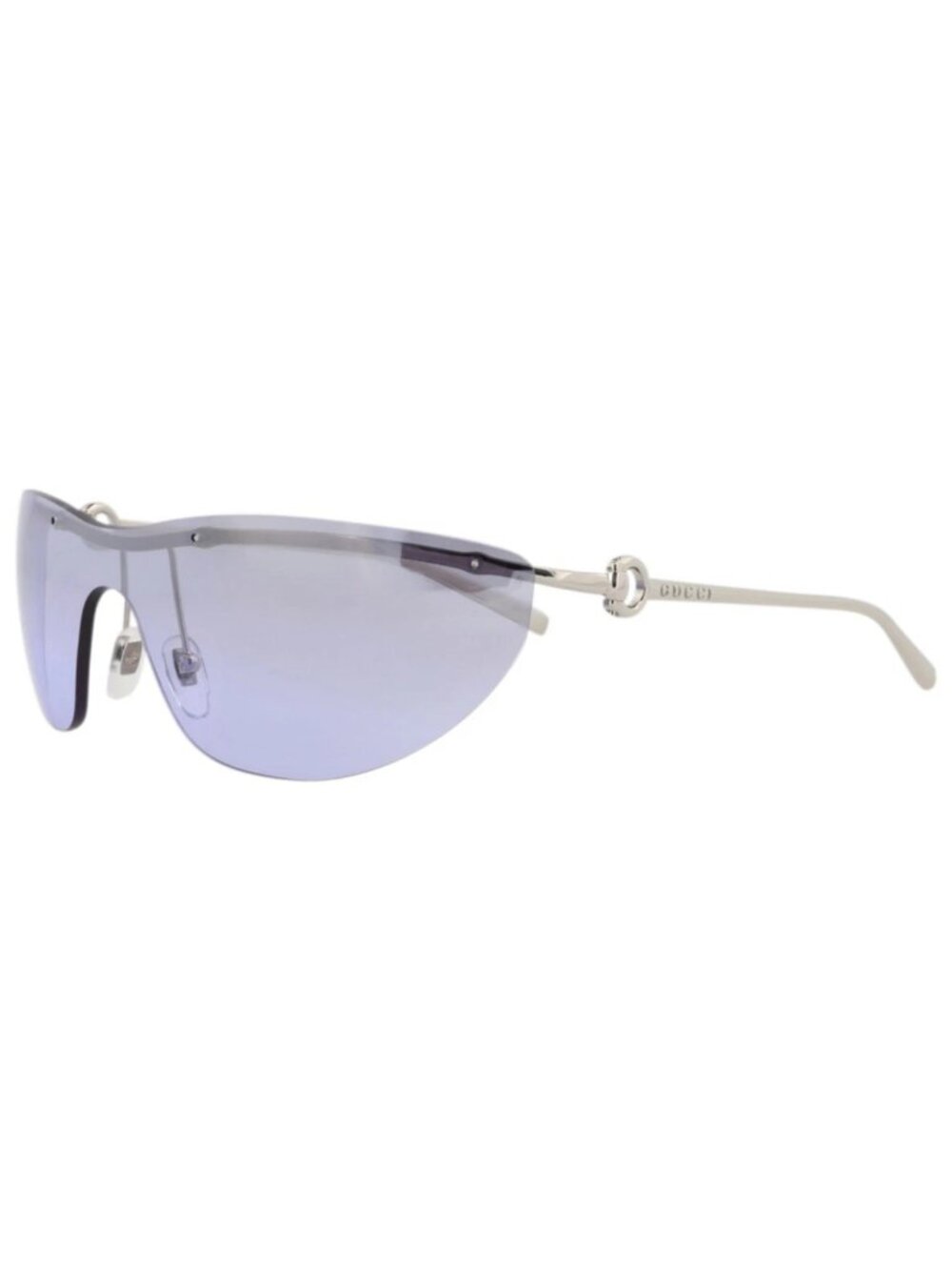New Gucci Women's Sunglasses Shield Wrap Metal Frame Silver Silver Violet